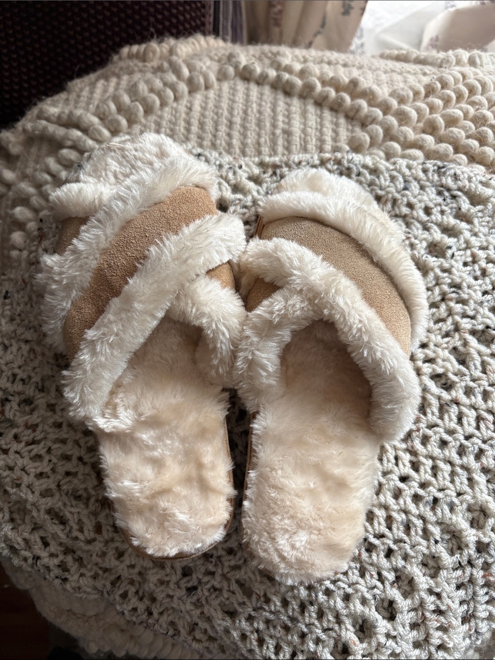 Cozy Faux Fur Slide Slippers in Beige